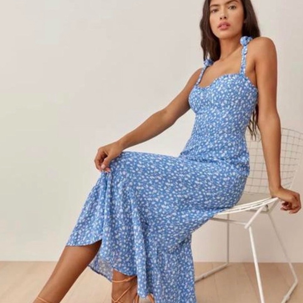 Reformation Blue and White Floral Midi Dress
